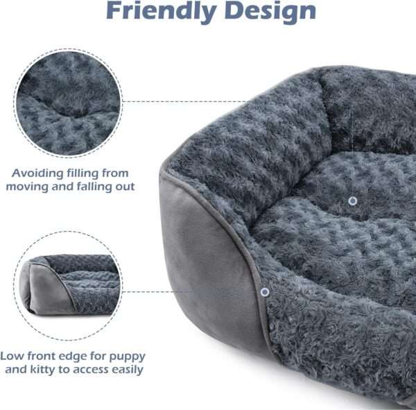 Cama ortopédica de perro suave color rosa con borde elevado y base antideslizante, perfecta para alivio de dolores articulares en mascotas grandes y pequeñas en Chile.