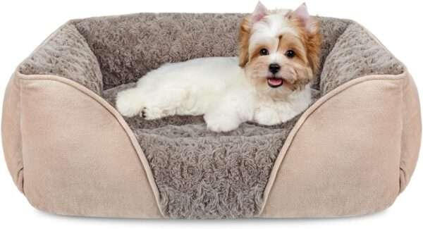 Cama ortopédica de perro suave color rosa con borde elevado y base antideslizante, perfecta para alivio de dolores articulares en mascotas grandes y pequeñas en Chile.