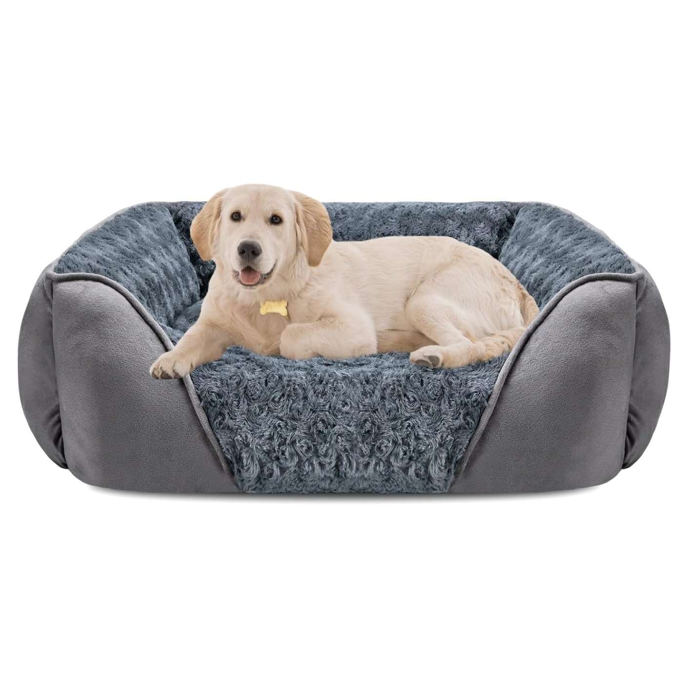 Cama ortopédica de perro suave color rosa con borde elevado y base antideslizante, perfecta para alivio de dolores articulares en mascotas grandes y pequeñas en Chile.