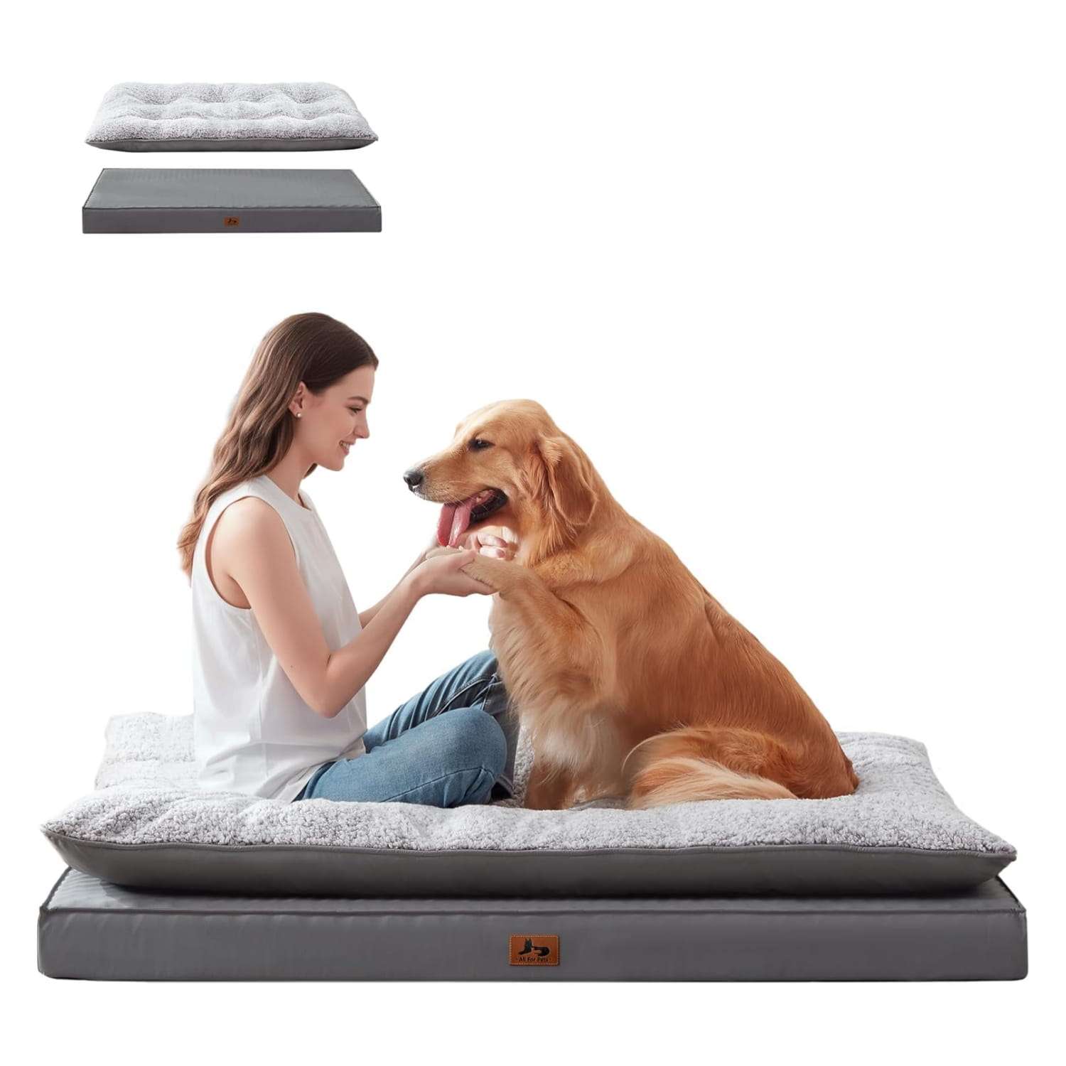 Cama para perro 5-en-1 de lujo, ortopédica con espuma gruesa, base antiarañazos e impermeable. Diseño reversible de doble cara para frío y calor.