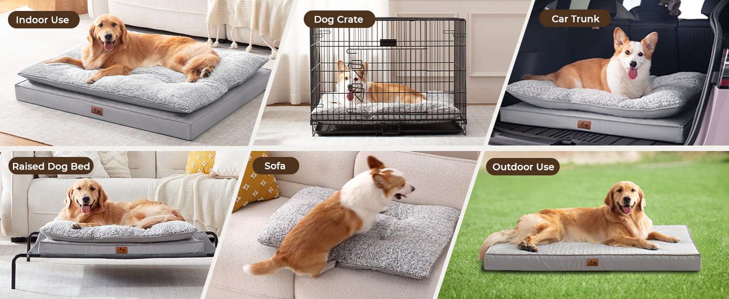 Cama para perro 5-en-1 de lujo, ortopédica con espuma gruesa, base antiarañazos e impermeable. Diseño reversible de doble cara para frío y calor.