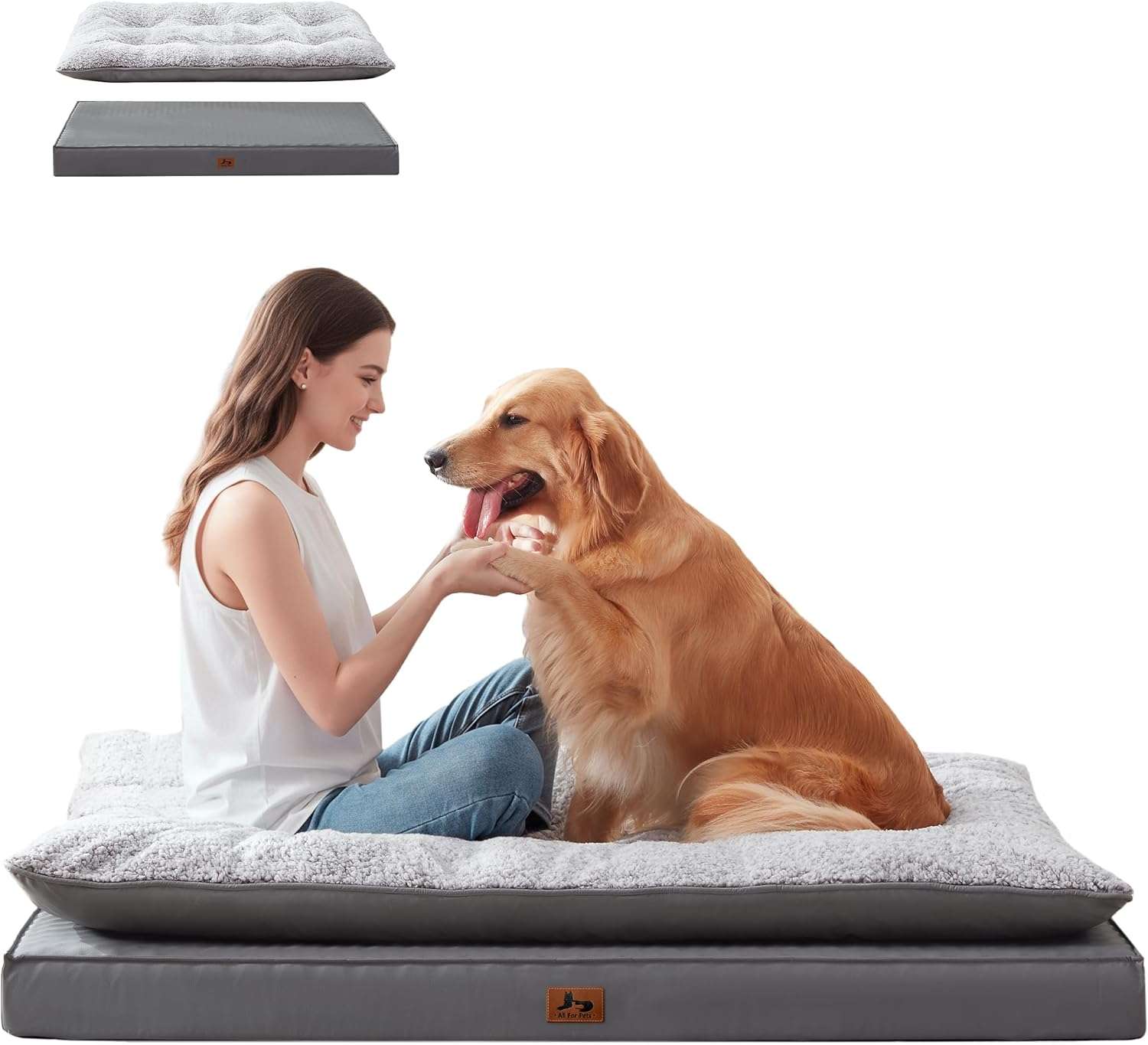 Cama para perro 5-en-1 de lujo, ortopédica con espuma gruesa, base antiarañazos e impermeable. Diseño reversible de doble cara para frío y calor.
