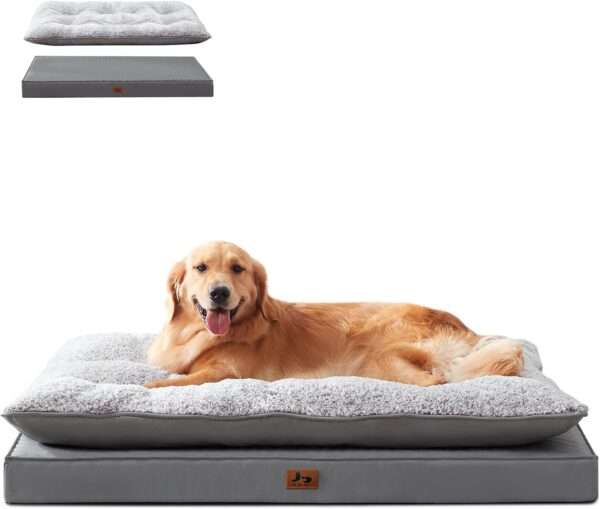 Cama para perro 5-en-1 de lujo, ortopédica con espuma gruesa, base antiarañazos e impermeable. Diseño reversible de doble cara para frío y calor.