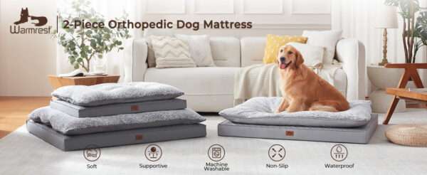 Cama para perro 5-en-1 de lujo, ortopédica con espuma gruesa, base antiarañazos e impermeable. Diseño reversible de doble cara para frío y calor.