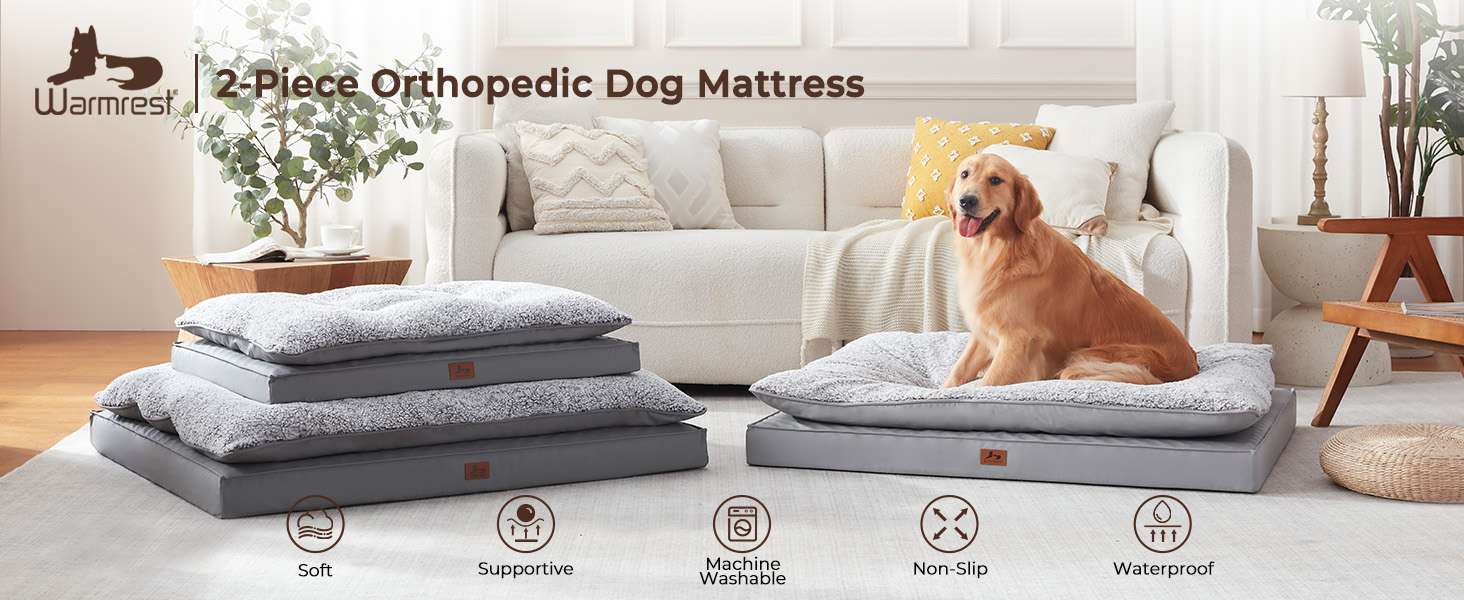 Cama para perro 5-en-1 de lujo, ortopédica con espuma gruesa, base antiarañazos e impermeable. Diseño reversible de doble cara para frío y calor.