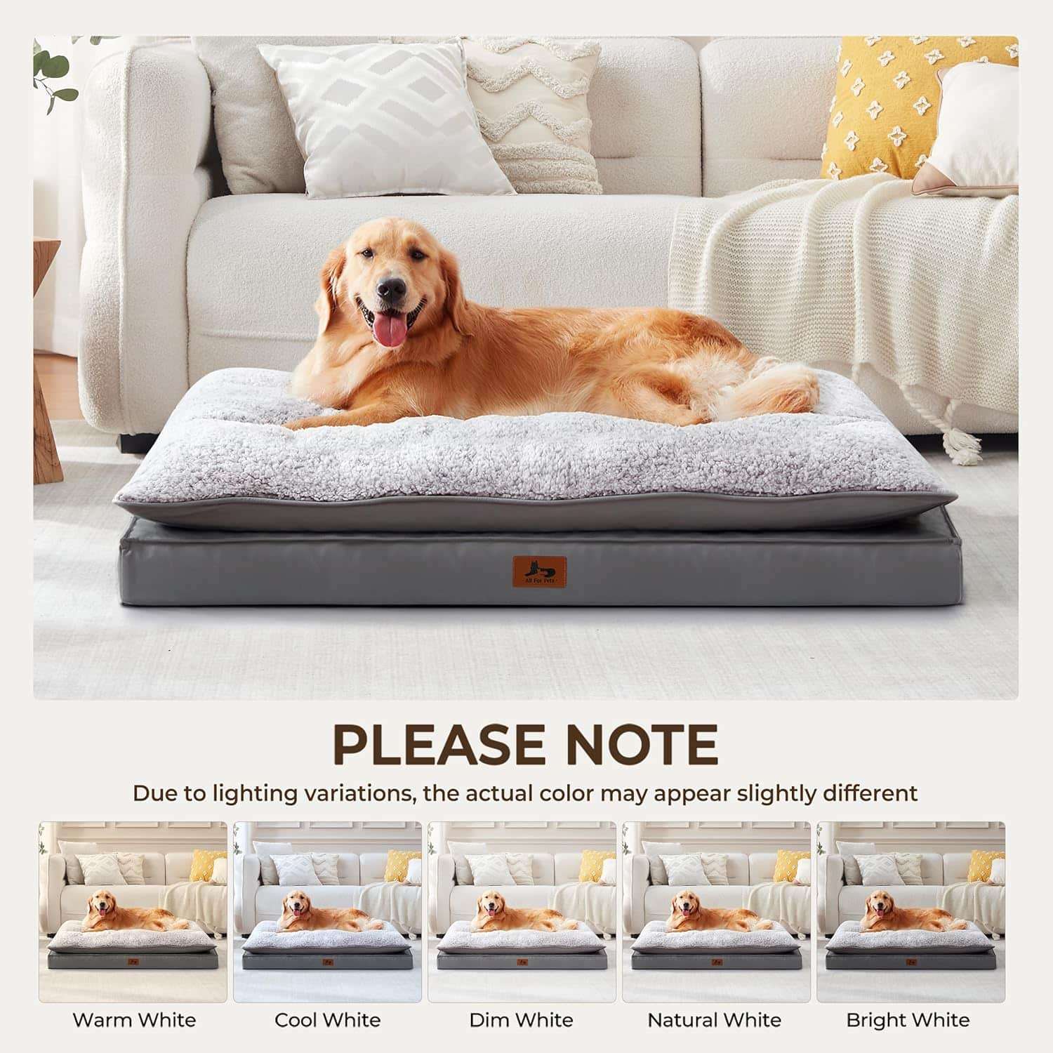 Cama para perro 5-en-1 de lujo, ortopédica con espuma gruesa, base antiarañazos e impermeable. Diseño reversible de doble cara para frío y calor.