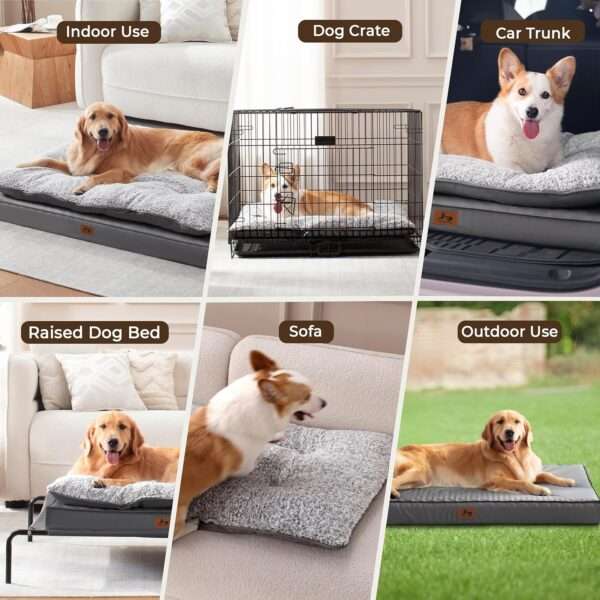 Cama para perro 5-en-1 de lujo, ortopédica con espuma gruesa, base antiarañazos e impermeable. Diseño reversible de doble cara para frío y calor.