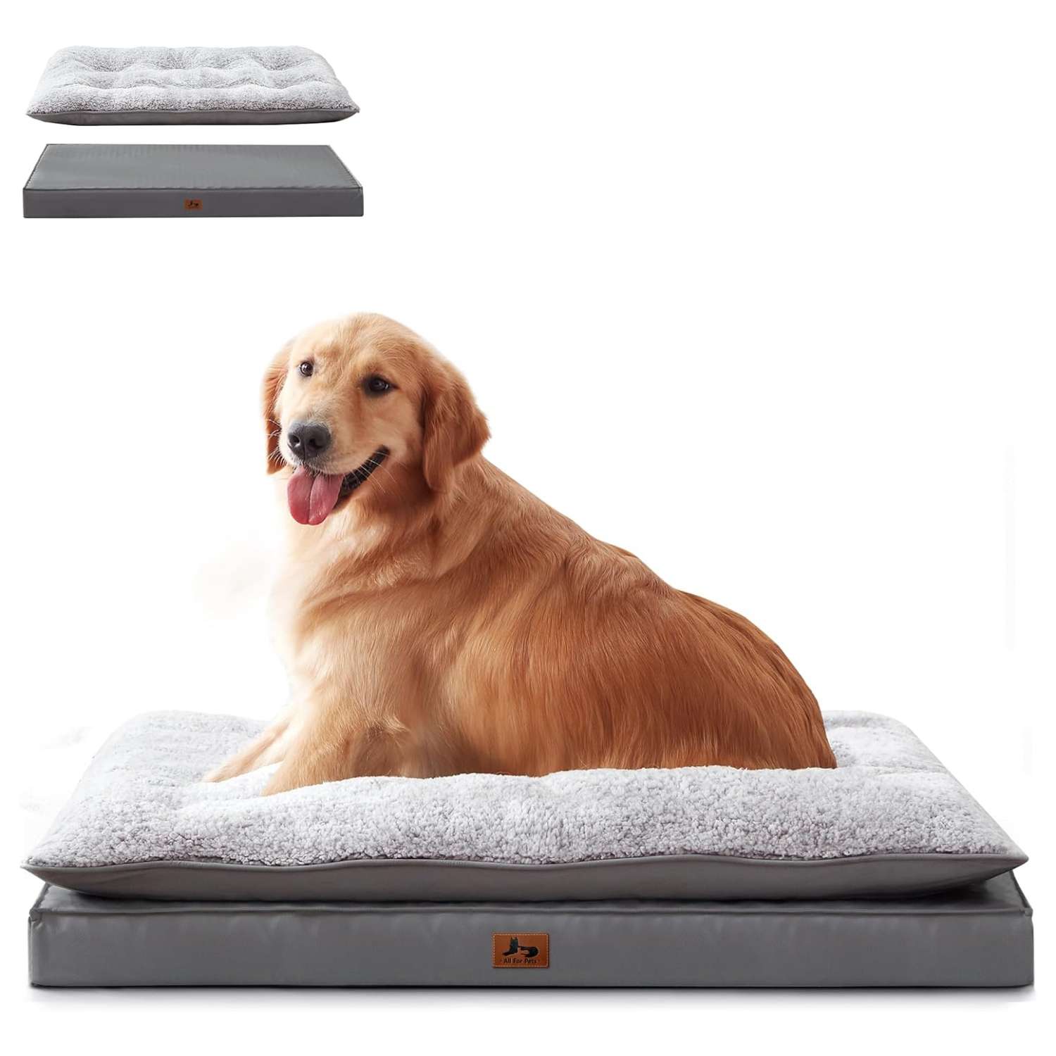 Cama para perro 5-en-1 de lujo, ortopédica con espuma gruesa, base antiarañazos e impermeable. Diseño reversible de doble cara para frío y calor.