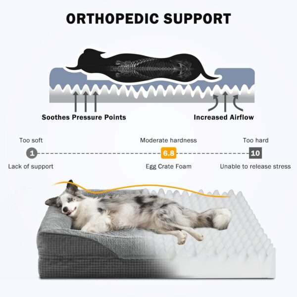 Cama ortopédica para perro, con colchón viscoelástico de $8.9 \text{ cm}$, forro impermeable, bordes de soporte para cuello y funda lavable a máquina.