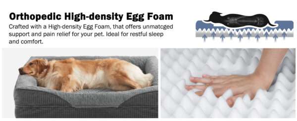 Cama ortopédica para perro, con colchón viscoelástico de $8.9 \text{ cm}$, forro impermeable, bordes de soporte para cuello y funda lavable a máquina.