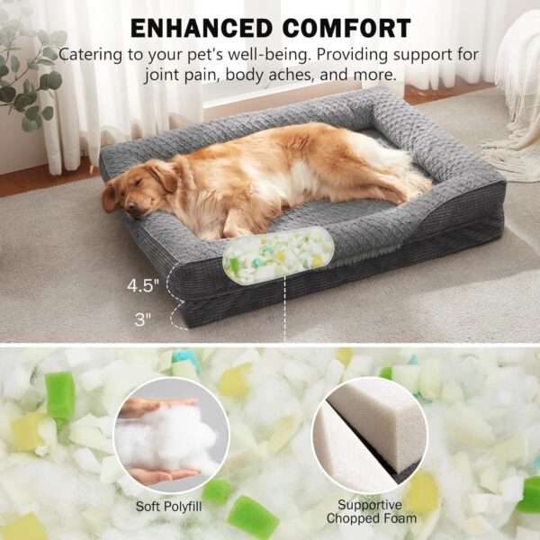 Cama ortopédica para perro, con colchón viscoelástico de $8.9 \text{ cm}$, forro impermeable, bordes de soporte para cuello y funda lavable a máquina.