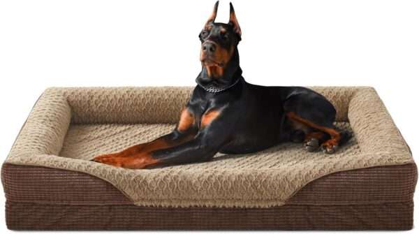 Cama ortopédica para perro, con colchón viscoelástico de $8.9 \text{ cm}$, forro impermeable, bordes de soporte para cuello y funda lavable a máquina.