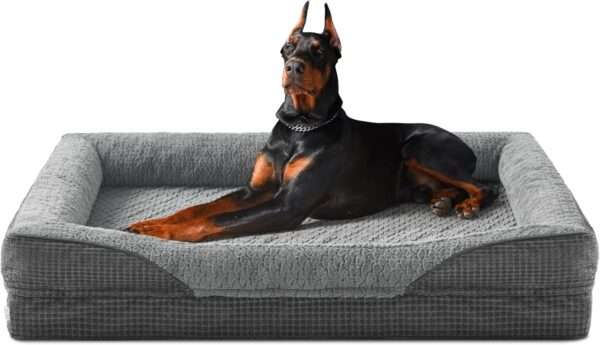 Cama ortopédica para perro, con colchón viscoelástico de $8.9 \text{ cm}$, forro impermeable, bordes de soporte para cuello y funda lavable a máquina.