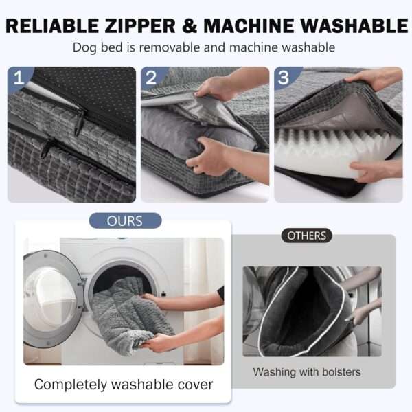 Cama ortopédica para perro, con colchón viscoelástico de $8.9 \text{ cm}$, forro impermeable, bordes de soporte para cuello y funda lavable a máquina.