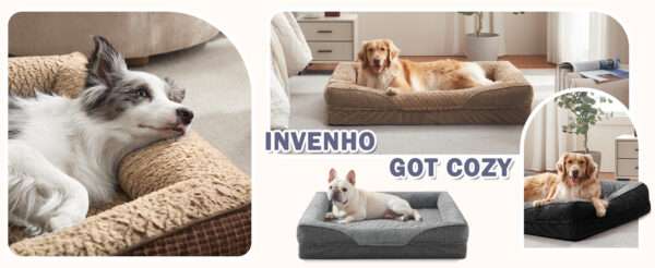 Cama ortopédica para perro, con colchón viscoelástico de $8.9 \text{ cm}$, forro impermeable, bordes de soporte para cuello y funda lavable a máquina.