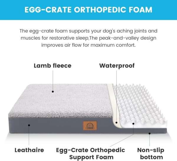 Cama ortopédica de perro con espuma de huevo de $7.6 \text{ cm}$, funda de felpa cálida, base antideslizante y forro impermeable, ideal para jaula.