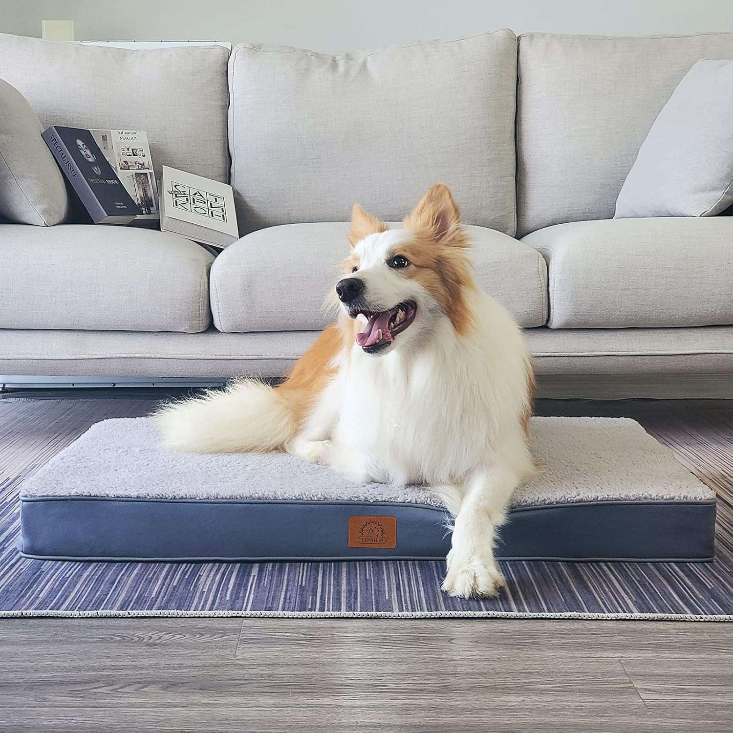 Cama ortopédica de perro con espuma de huevo de $7.6 \text{ cm}$, funda de felpa cálida, base antideslizante y forro impermeable, ideal para jaula.