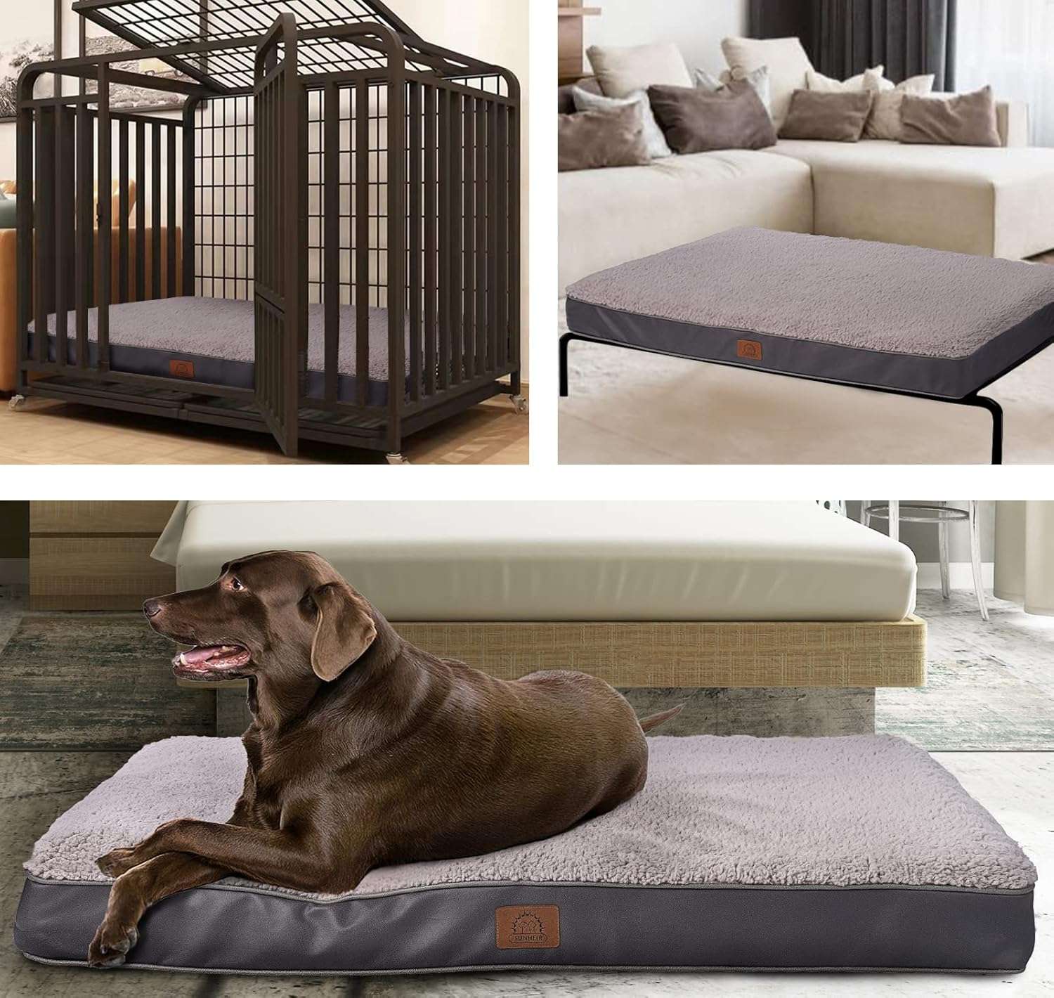 Cama ortopédica de perro con espuma de huevo de $7.6 \text{ cm}$, funda de felpa cálida, base antideslizante y forro impermeable, ideal para jaula.