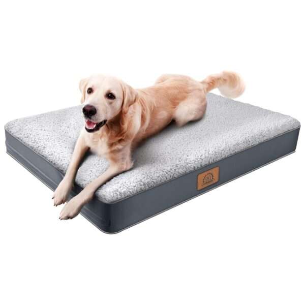 Cama ortopédica de perro con espuma de huevo de $7.6 \text{ cm}$, funda de felpa cálida, base antideslizante y forro impermeable, ideal para jaula.