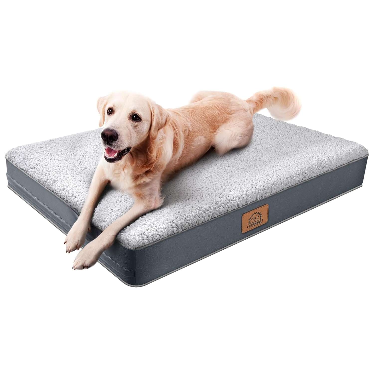 Cama ortopédica de perro con espuma de huevo de $7.6 \text{ cm}$, funda de felpa cálida, base antideslizante y forro impermeable, ideal para jaula.