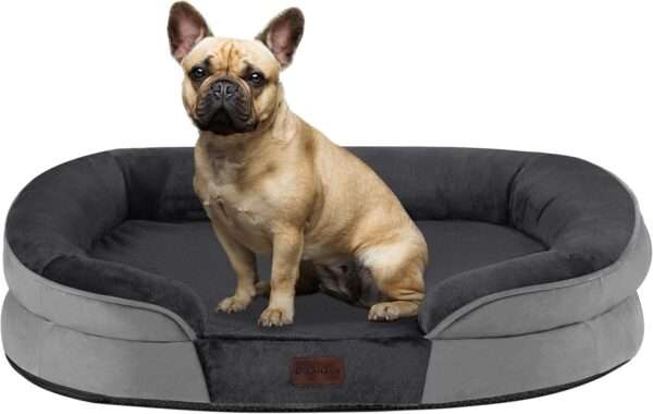 Cama ortopédica para perro, con colchón viscoelástico reversible de 3 pulgadas y funda totalmente impermeable y lavable. Ideal para perros mayores en Chile.