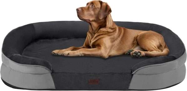 Cama ortopédica para perro, con colchón viscoelástico reversible de 3 pulgadas y funda totalmente impermeable y lavable. Ideal para perros mayores en Chile.