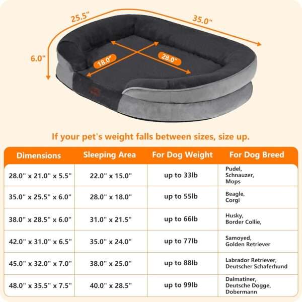 Cama ortopédica para perro, con colchón viscoelástico reversible de 3 pulgadas y funda totalmente impermeable y lavable. Ideal para perros mayores en Chile.