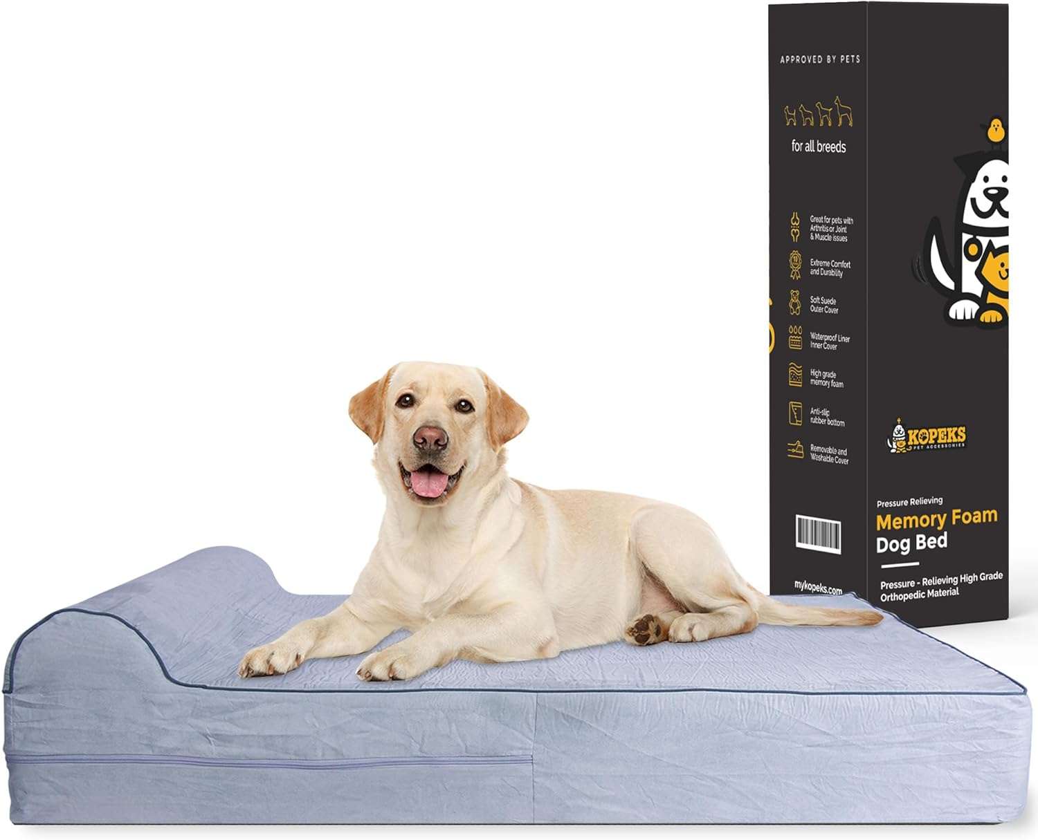 Cama ortopedica viscoelastica XXL de 127 x 86 cm con 17.8 cm de grosor. Protector interior impermeable y funda lavable para perros grandes y mayores.