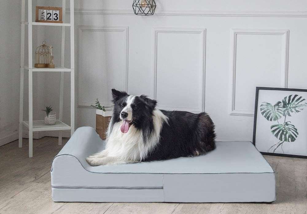 Cama ortopedica viscoelastica XXL de 127 x 86 cm con 17.8 cm de grosor. Protector interior impermeable y funda lavable para perros grandes y mayores.