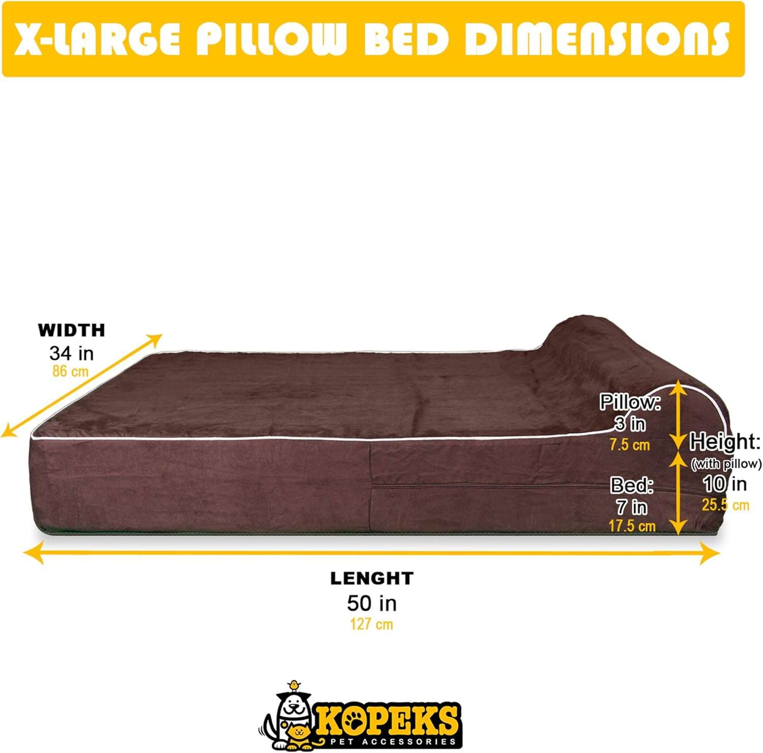 Cama ortopedica viscoelastica XXL de 127 x 86 cm con 17.8 cm de grosor. Protector interior impermeable y funda lavable para perros grandes y mayores.