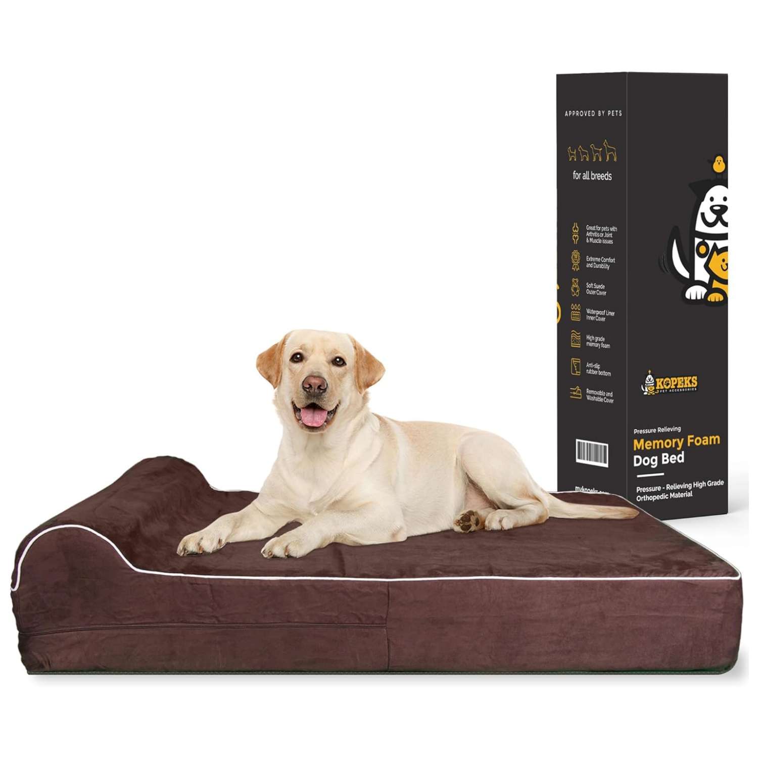 Cama ortopedica viscoelastica XXL de 127 x 86 cm con 17.8 cm de grosor. Protector interior impermeable y funda lavable para perros grandes y mayores.