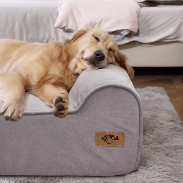 Cama sofá ortopédica XL para perro grande, 127×86 cm. Espuma de alta densidad, borde reforzado, entrada baja y forro impermeable.