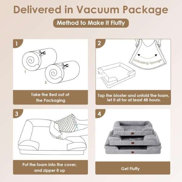 Cama sofá ortopédica para perros. Espuma viscoelástica (Memory Foam), 3 cojines de apoyo y base de descanso impermeable.