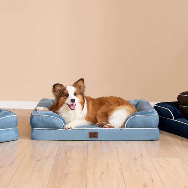 Cama sofá ortopédica para perros. Espuma viscoelástica (Memory Foam), 3 cojines de apoyo y base de descanso impermeable.
