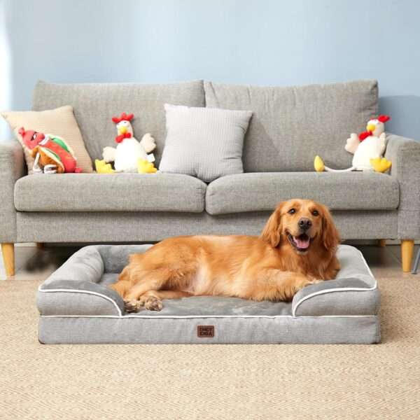 Cama sofá ortopédica para perros. Espuma viscoelástica (Memory Foam), 3 cojines de apoyo y base de descanso impermeable.