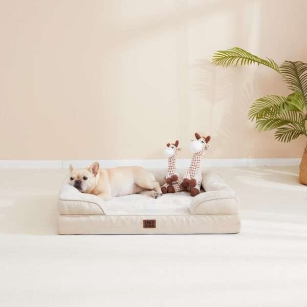 Cama sofá ortopédica para perros. Espuma viscoelástica (Memory Foam), 3 cojines de apoyo y base de descanso impermeable.