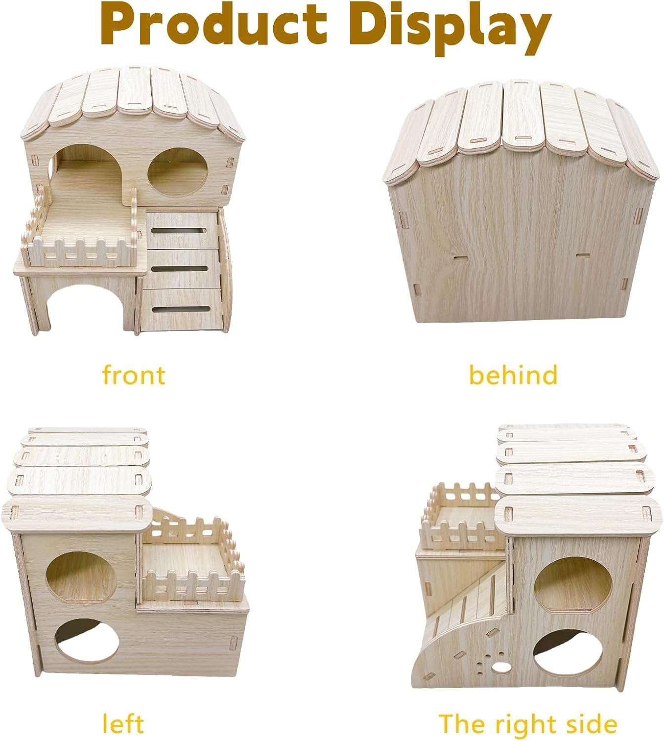 Casa de madera de dos pisos con escalera para hámster y roedores pequeños.