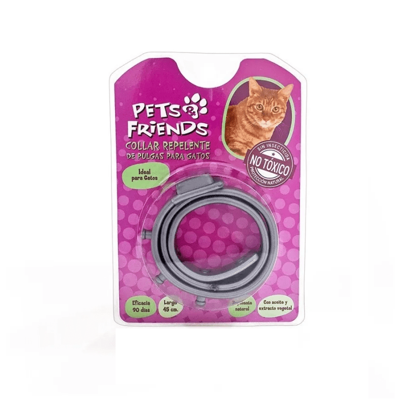 Collar Repelente de Pulgas Pets & Friends para Gatos (45 cm). Proteccion natural por 90 dias, no toxico, sin insecticidas.