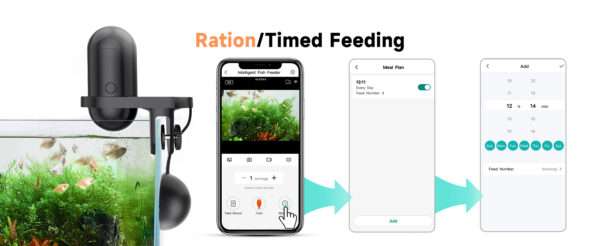 Comedero automático Hygger con cámara HD 2K y conectividad WiFi. Permite la vigilancia en vivo y la programación de alimentación. Incluye salida de comida dual y es resistente a la humedad.