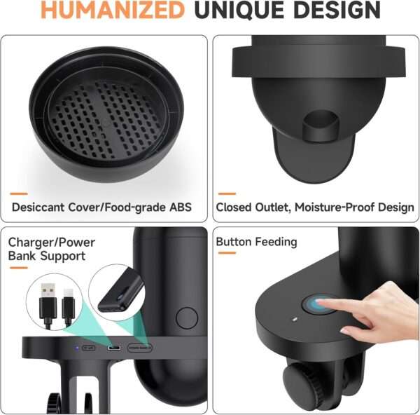 Comedero automático Hygger con cámara HD 2K y conectividad WiFi. Permite la vigilancia en vivo y la programación de alimentación. Incluye salida de comida dual y es resistente a la humedad.