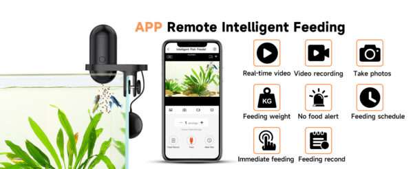 Comedero automático Hygger con cámara HD 2K y conectividad WiFi. Permite la vigilancia en vivo y la programación de alimentación. Incluye salida de comida dual y es resistente a la humedad.