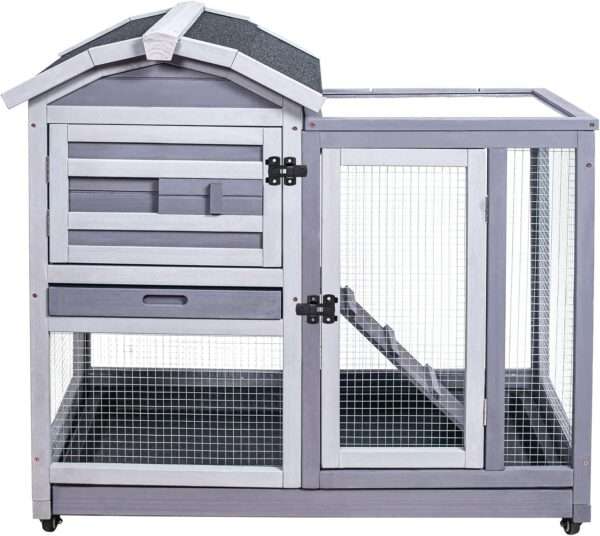 Jaula de madera impermeable de 2 pisos para conejos y cobayas (cuyes) con techo asfáltico y bandejas de limpieza fácil.