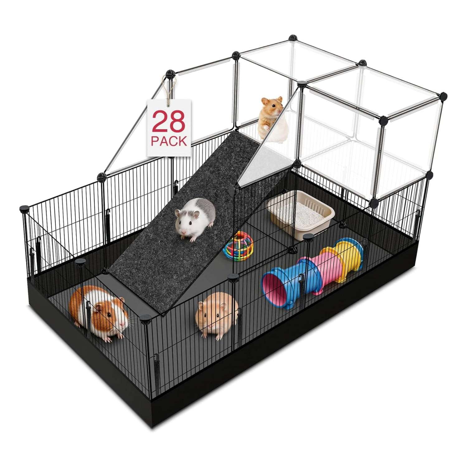 Corral Ancho XL Modular (183x61x41 cm) | Base Impermeable PVC Anti-Suciedad | Para Cuyes, Conejos y Roedores pequeños.