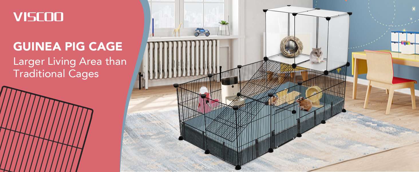 Corral Ancho XL Modular (183x61x41 cm) | Base Impermeable PVC Anti-Suciedad | Para Cuyes, Conejos y Roedores pequeños.