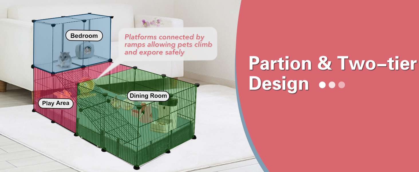 Corral Ancho XL Modular (183x61x41 cm) | Base Impermeable PVC Anti-Suciedad | Para Cuyes, Conejos y Roedores pequeños.