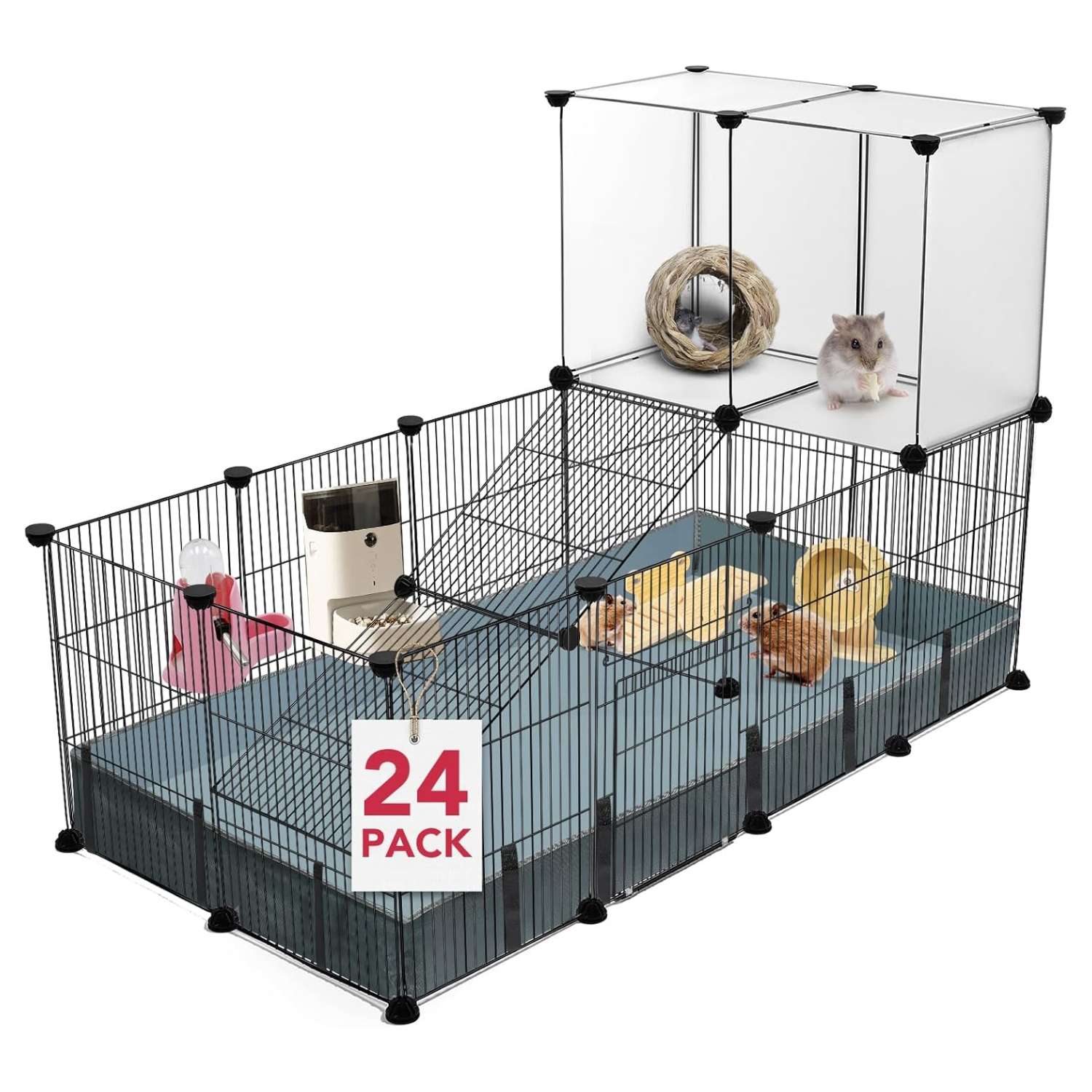 Corral Ancho XL Modular (183x61x41 cm) | Base Impermeable PVC Anti-Suciedad | Para Cuyes, Conejos y Roedores pequeños.