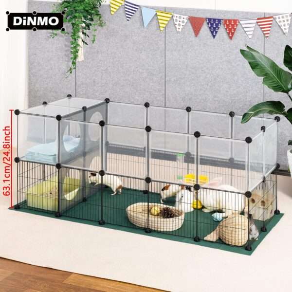 Corral Jaula Modular Alto (61 cm) 36 Paneles | Diseño Transparente y Malla para Conejos, Cuy y Roedores | Incluye Alfombrillas Oxford.