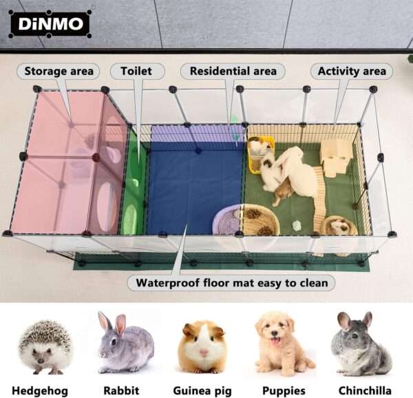 Corral Jaula Modular Alto (61 cm) 36 Paneles | Diseño Transparente y Malla para Conejos, Cuy y Roedores | Incluye Alfombrillas Oxford.