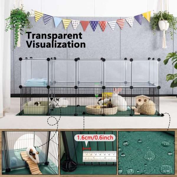 Corral Jaula Modular Alto (61 cm) 36 Paneles | Diseño Transparente y Malla para Conejos, Cuy y Roedores | Incluye Alfombrillas Oxford.