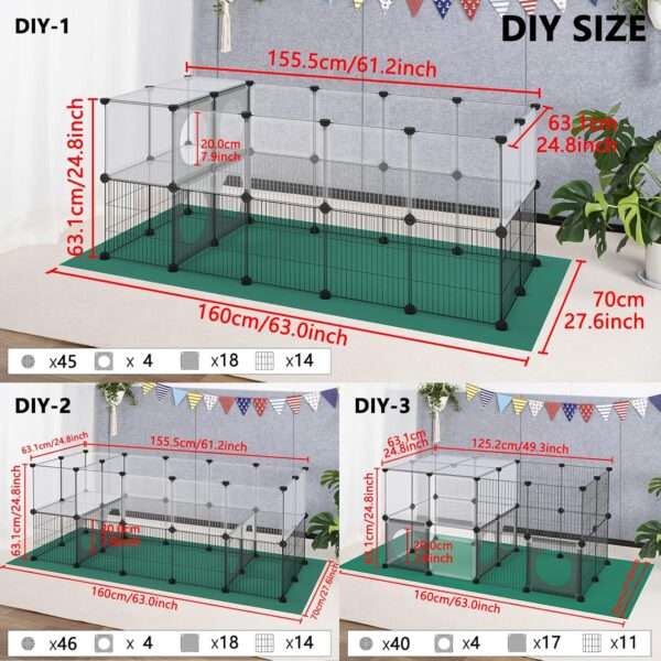 Corral Jaula Modular Alto (61 cm) 36 Paneles | Diseño Transparente y Malla para Conejos, Cuy y Roedores | Incluye Alfombrillas Oxford.